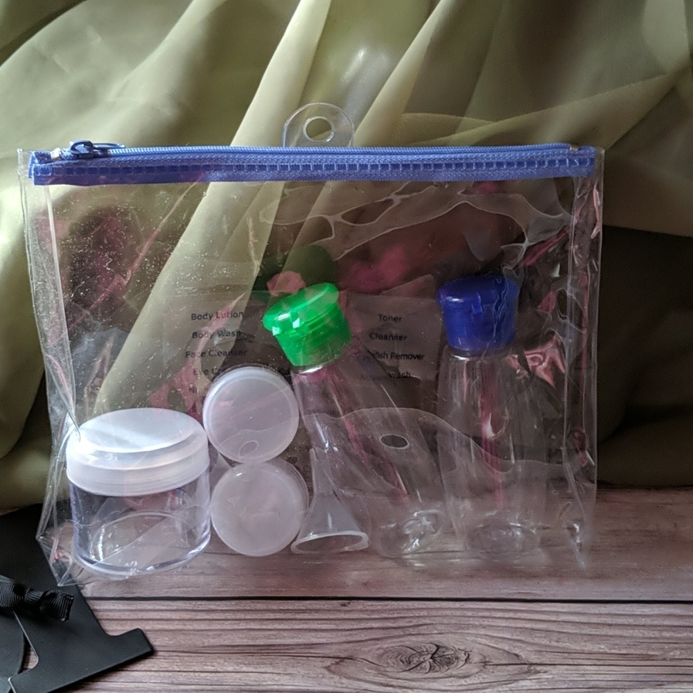 Zippered Travel Bag with Travel size containers.